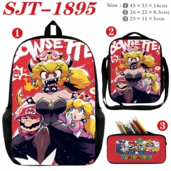 Super Mario Anime nylon canvas backpack pencil case crossbody bag three piece set 45x33x14cm