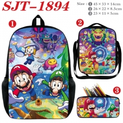 Super Mario Anime nylon canvas backpack pencil case crossbody bag three piece set 45x33x14cm