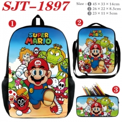 Super Mario Anime nylon canvas backpack pencil case crossbody bag three piece set 45x33x14cm