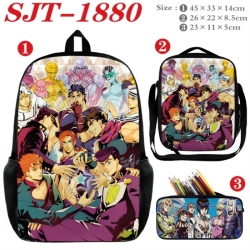 JoJos Bizarre Adventure Anime nylon canvas backpack pencil case crossbody bag three piece set 45x33x14cm