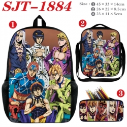 JoJos Bizarre Adventure Anime nylon canvas backpack pencil case crossbody bag three piece set 45x33x14cm