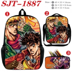 JoJos Bizarre Adventure Anime nylon canvas backpack pencil case crossbody bag three piece set 45x33x14cm