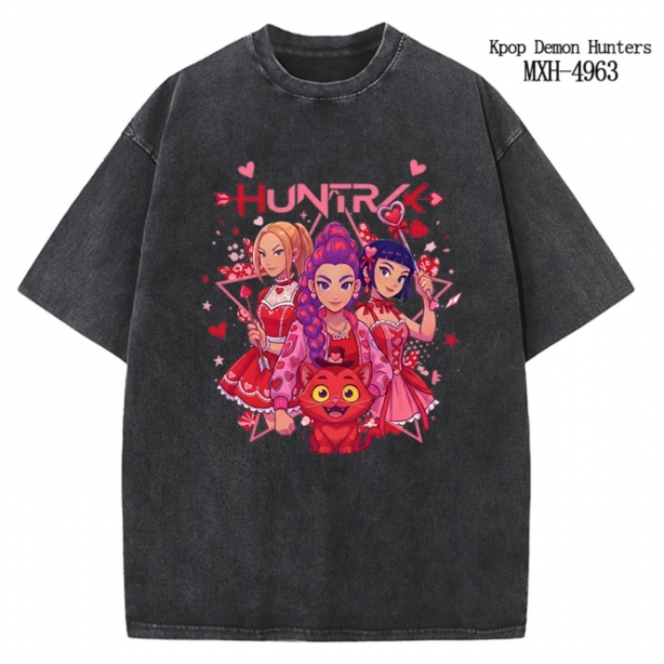 K-Pop:Demon Hunters Anime peripheral pure cotton washed and worn T-shirt from S to 2XL