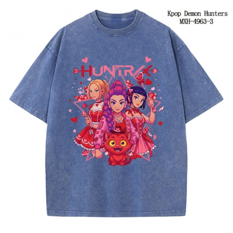 K-Pop:Demon Hunters Anime peripheral pure cotton washed and worn T-shirt from S to 2XL