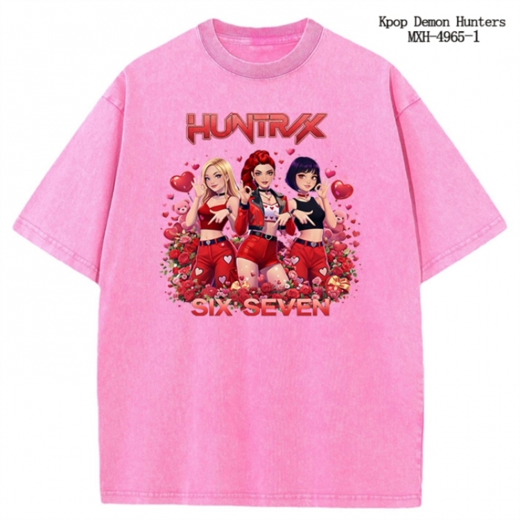 K-Pop:Demon Hunters Anime peripheral pure cotton washed and worn T-shirt from S to 2XL