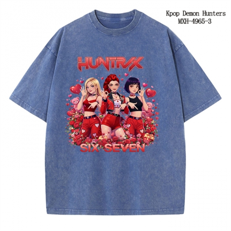 K-Pop:Demon Hunters Anime peripheral pure cotton washed and worn T-shirt from S to 2XL