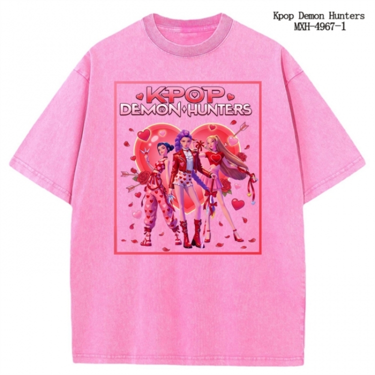 K-Pop:Demon Hunters Anime peripheral pure cotton washed and worn T-shirt from S to 2XL