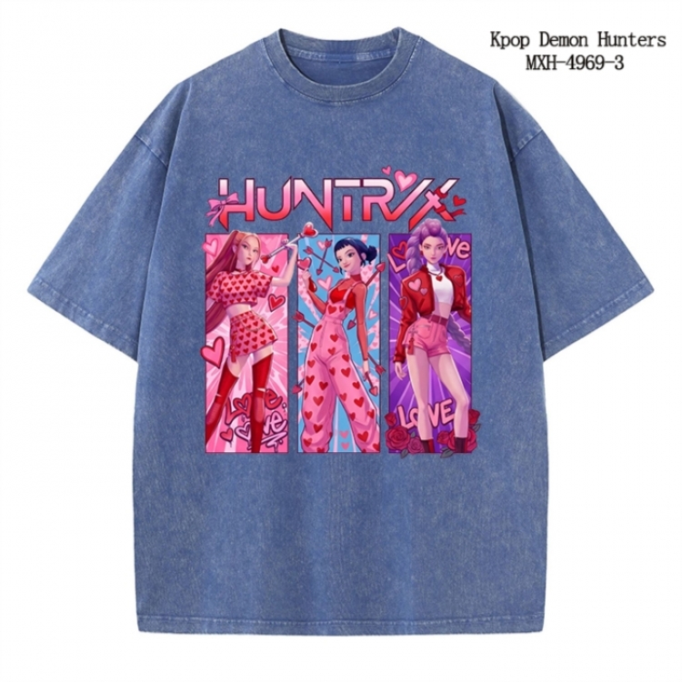 K-Pop:Demon Hunters Anime peripheral pure cotton washed and worn T-shirt from S to 2XL
