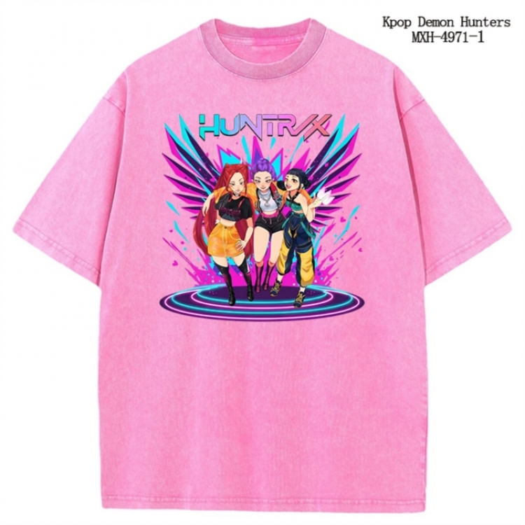 K-Pop:Demon Hunters Anime peripheral pure cotton washed and worn T-shirt from S to 2XL