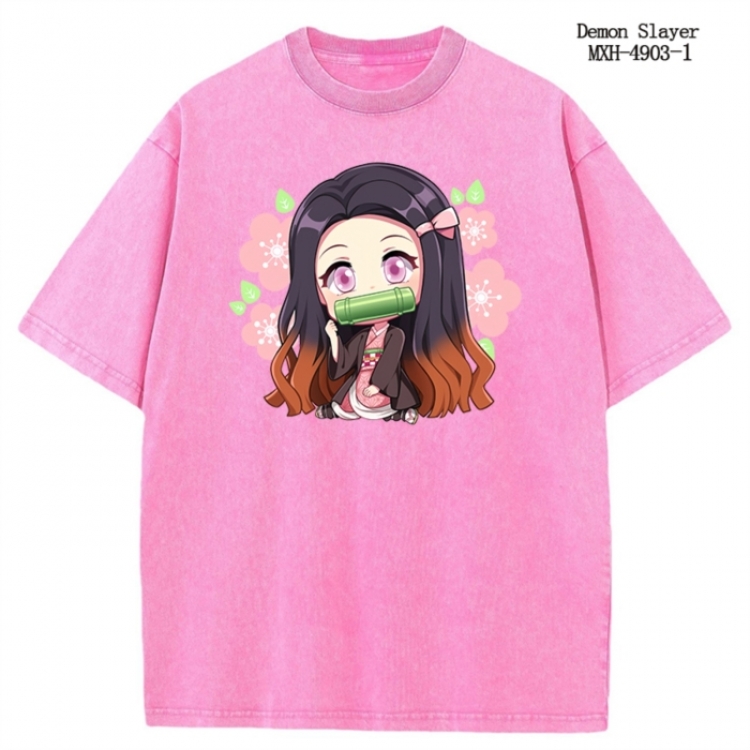 Demon Slayer Kimets Anime peripheral pure cotton washed and worn T-shirt from S to 2XL
