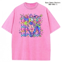 K-Pop:Demon Hunters Anime peripheral pure cotton washed and worn T-shirt from S to 2XL
