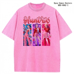 K-Pop:Demon Hunters Anime peripheral pure cotton washed and worn T-shirt from S to 2XL