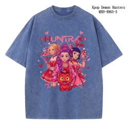 K-Pop:Demon Hunters Anime peripheral pure cotton washed and worn T-shirt from S to 2XL