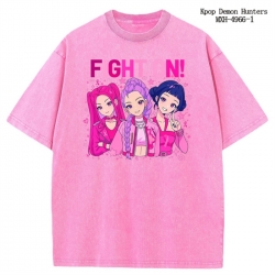 K-Pop:Demon Hunters Anime peripheral pure cotton washed and worn T-shirt from S to 2XL