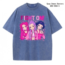 K-Pop:Demon Hunters Anime peripheral pure cotton washed and worn T-shirt from S to 2XL