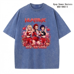 K-Pop:Demon Hunters Anime peripheral pure cotton washed and worn T-shirt from S to 2XL