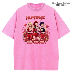 K-Pop:Demon Hunters Anime peripheral pure cotton washed and worn T-shirt from S to 2XL