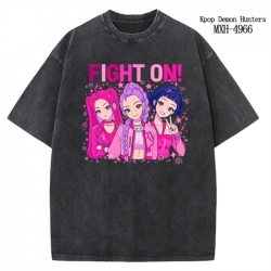 K-Pop:Demon Hunters Anime peripheral pure cotton washed and worn T-shirt from S to 2XL