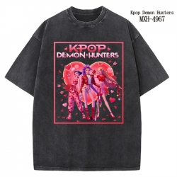K-Pop:Demon Hunters Anime peripheral pure cotton washed and worn T-shirt from S to 2XL
