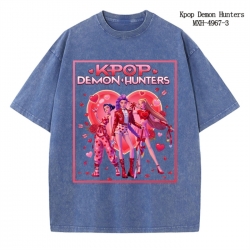 K-Pop:Demon Hunters Anime peripheral pure cotton washed and worn T-shirt from S to 2XL