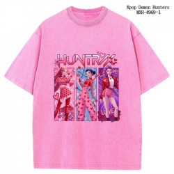 K-Pop:Demon Hunters Anime peripheral pure cotton washed and worn T-shirt from S to 2XL