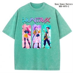 K-Pop:Demon Hunters Anime peripheral pure cotton washed and worn T-shirt from S to 2XL