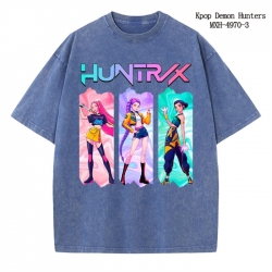 K-Pop:Demon Hunters Anime peripheral pure cotton washed and worn T-shirt from S to 2XL