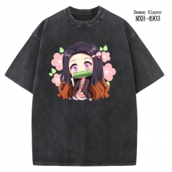 Demon Slayer Kimets Anime peripheral pure cotton washed and worn T-shirt from S to 2XL