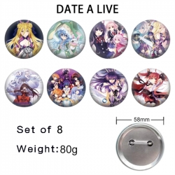 Date-A-Live Anime tinplate brooch badge 58mm a set of 8