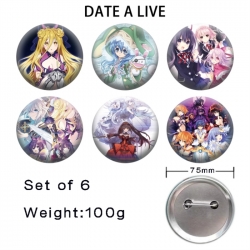 Date-A-Live Anime Tinplate Bright Film Emblem Badge 75mm a set of 6
