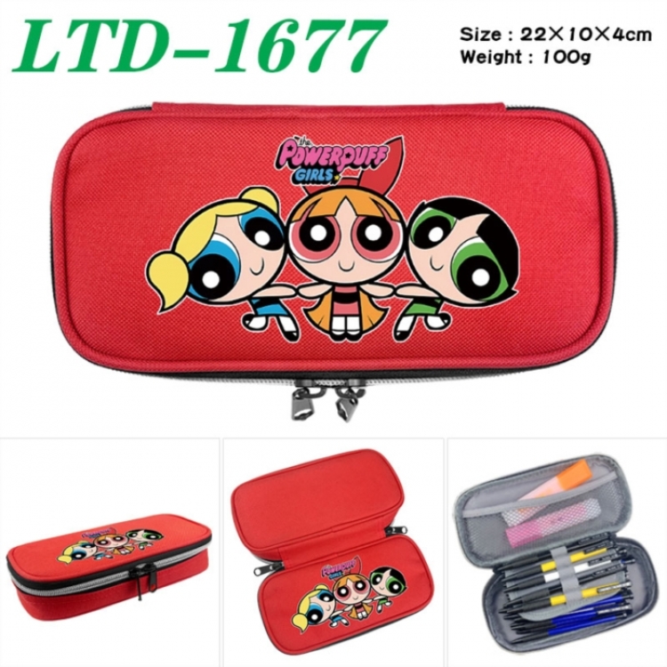 The Powerpuff Girls Anime Waterproof canvas zipper clamshell pencil case pencil case 22x10x4cm