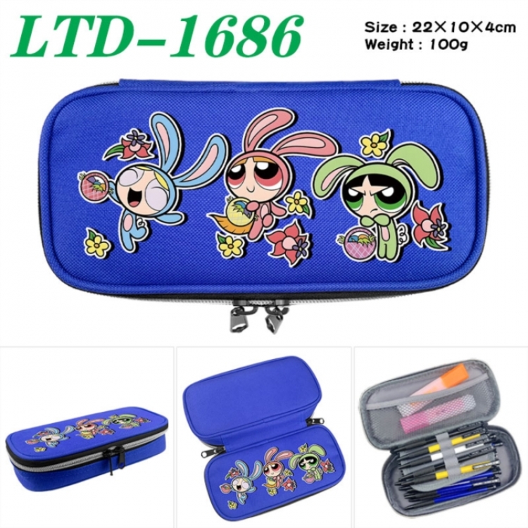 The Powerpuff Girls Anime Waterproof canvas zipper clamshell pencil case pencil case 22x10x4cm