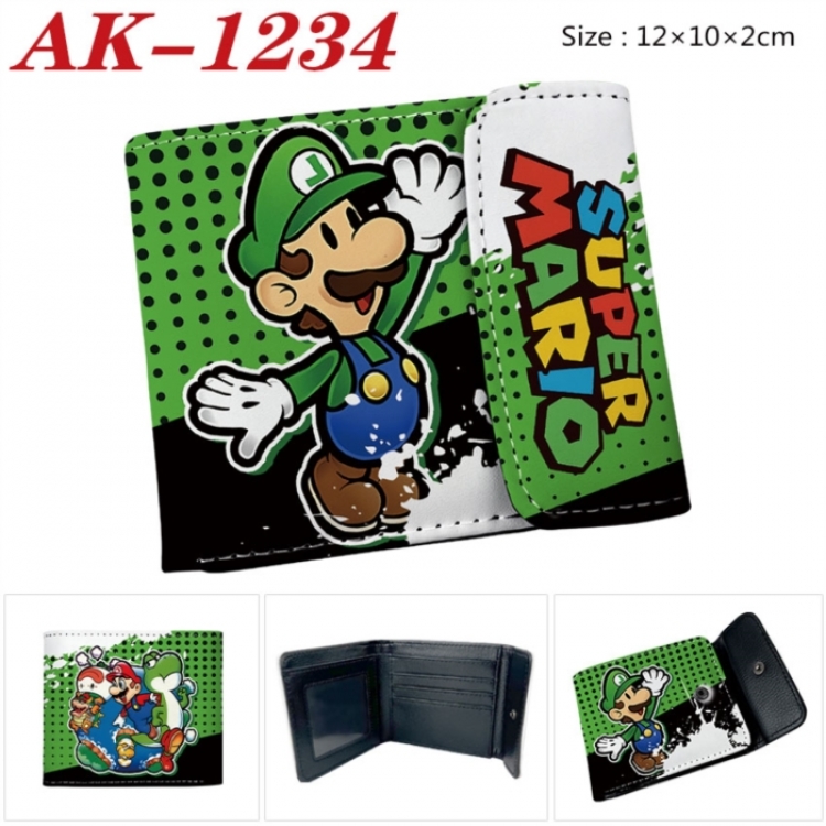Super Mario Anime PU leather full color buckle two fold wallet 12X10X2CM