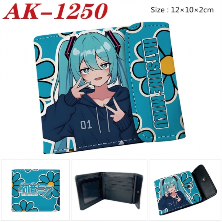 Hatsune Miku Anime PU leather full color buckle two fold wallet 12X10X2CM