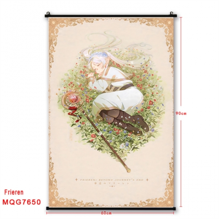 Frieren: Beyond Journey's Anime black Plastic rod Cloth painting Satin cloth Wall Scroll 60X90CM