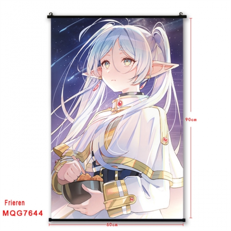 Frieren: Beyond Journey's Anime black Plastic rod Cloth painting Satin cloth Wall Scroll 60X90CM