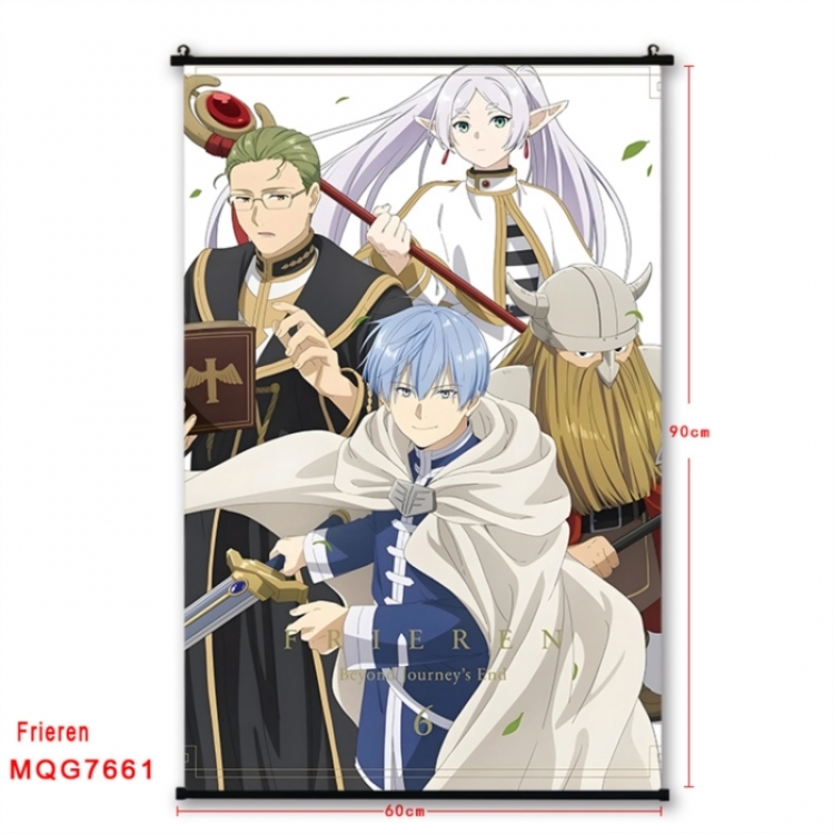 Frieren: Beyond Journey's Anime black Plastic rod Cloth painting Satin cloth Wall Scroll 60X90CM