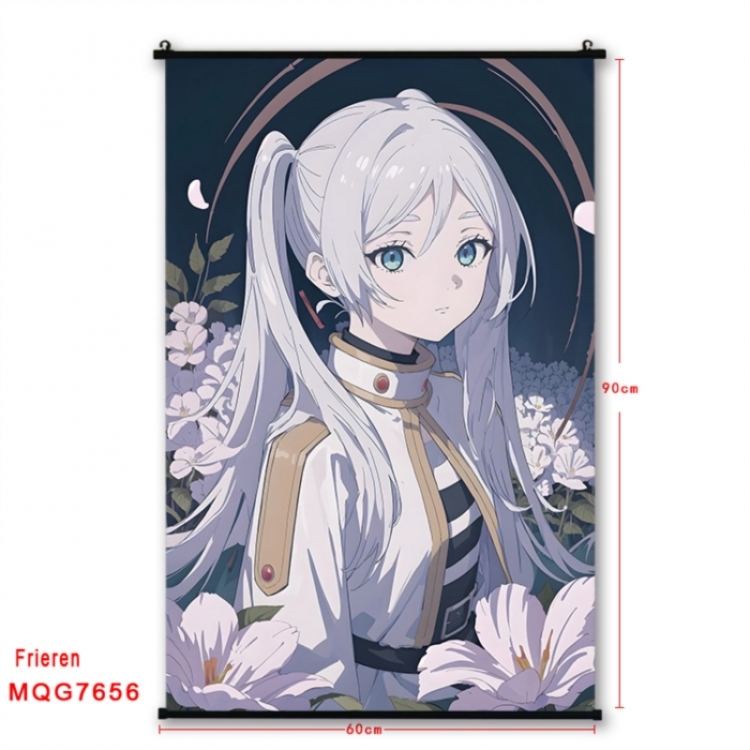 Frieren: Beyond Journey's Anime black Plastic rod Cloth painting Satin cloth Wall Scroll 60X90CM