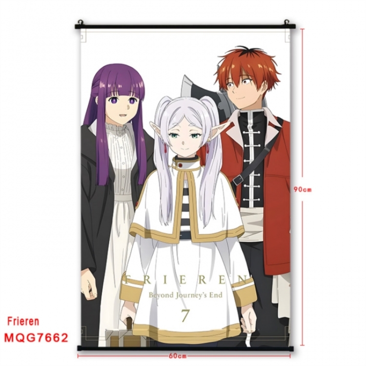 Frieren: Beyond Journey's Anime black Plastic rod Cloth painting Satin cloth Wall Scroll 60X90CM