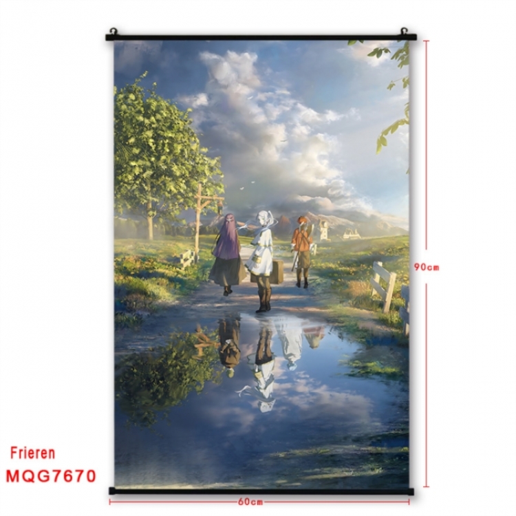 Frieren: Beyond Journey's Anime black Plastic rod Cloth painting Satin cloth Wall Scroll 60X90CM