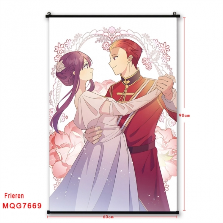 Frieren: Beyond Journey's Anime black Plastic rod Cloth painting Satin cloth Wall Scroll 60X90CM