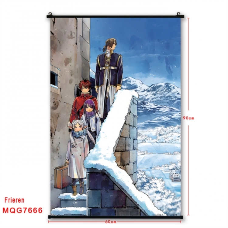 Frieren: Beyond Journey's Anime black Plastic rod Cloth painting Satin cloth Wall Scroll 60X90CM