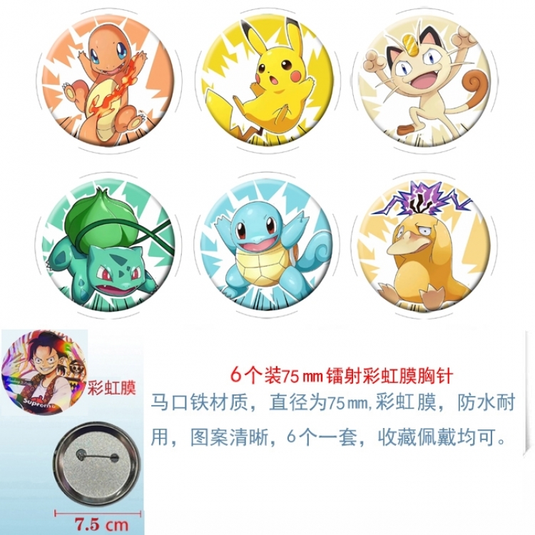 Pokemon Anime Rainbow Mask Badge Brooch 75MM a set of 6