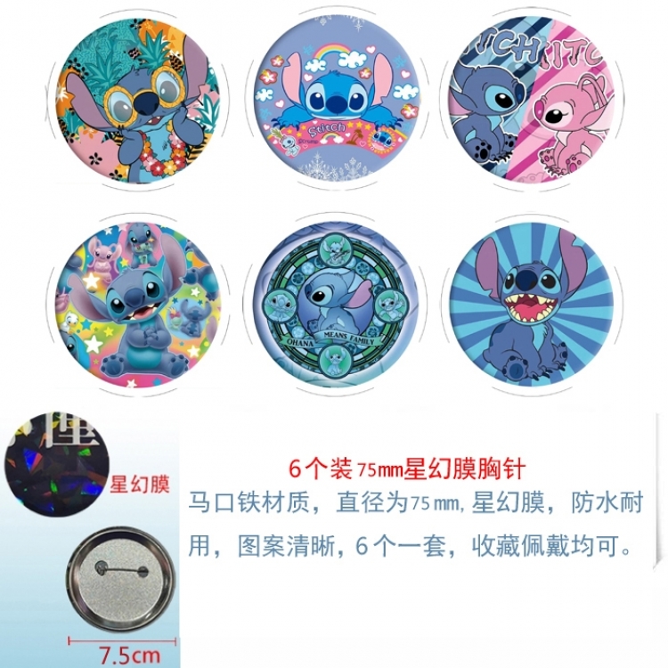 Lilo & Stitch Anime Star Illusion Film Brooch Badge 75MM a set of 6