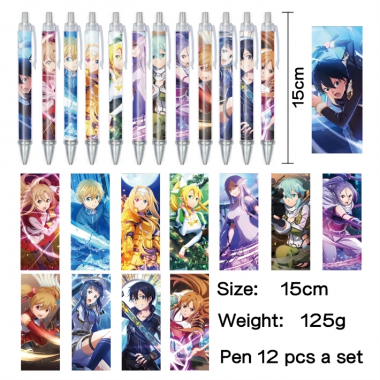 Sword Art Online Anime peripheral student color picture ballpoint pen neutral pen 15cm a set of 12