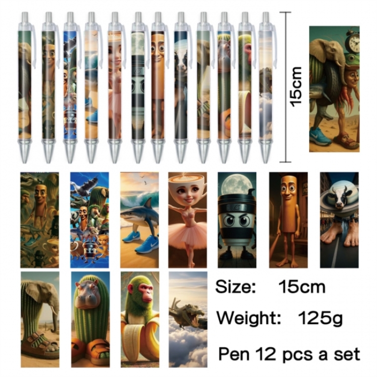 Italian-Brainrot Anime peripheral student color picture ballpoint pen neutral pen 15cm a set of 12