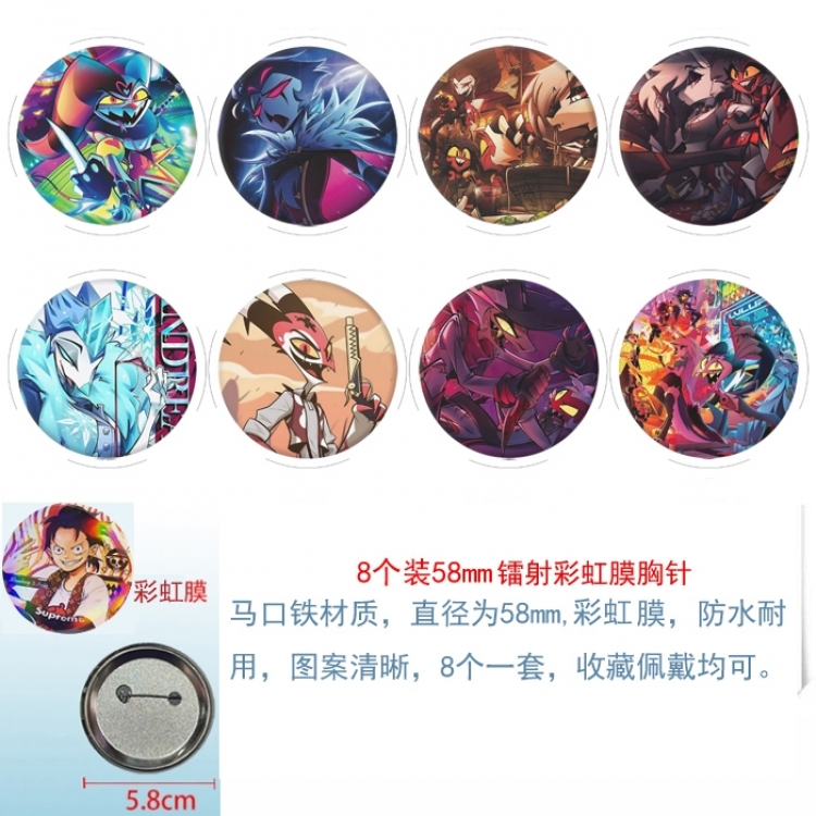 Hazbin Hotel Anime Circular laser rainbow film brooch badge 58MM a set of 8