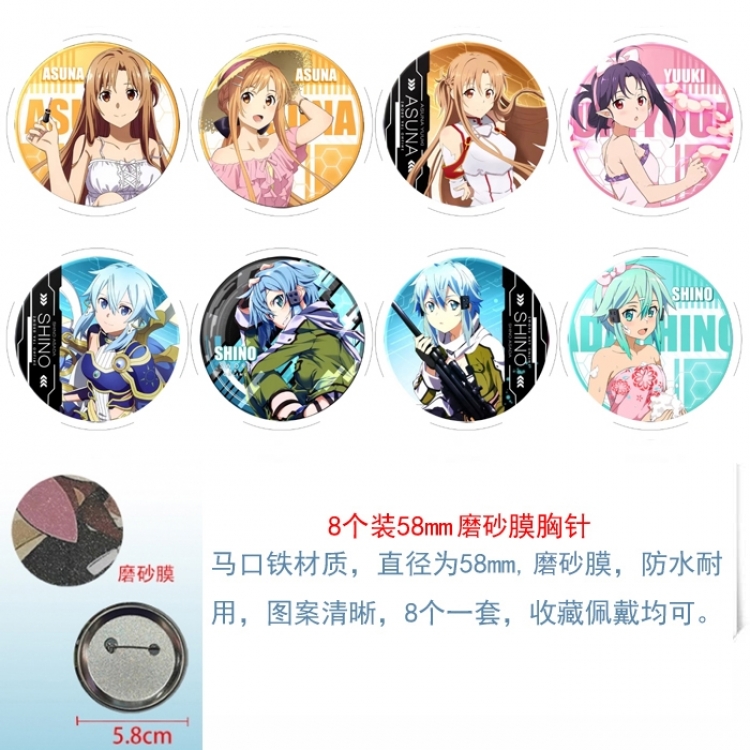 Sword Art Online Anime round scrub film brooch badge 58MM a set of 8