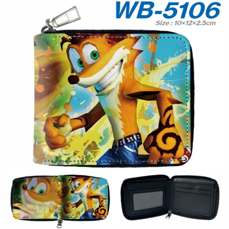 crash bandicoot Anime color short full zip folding wallet 10x12x2.5cm