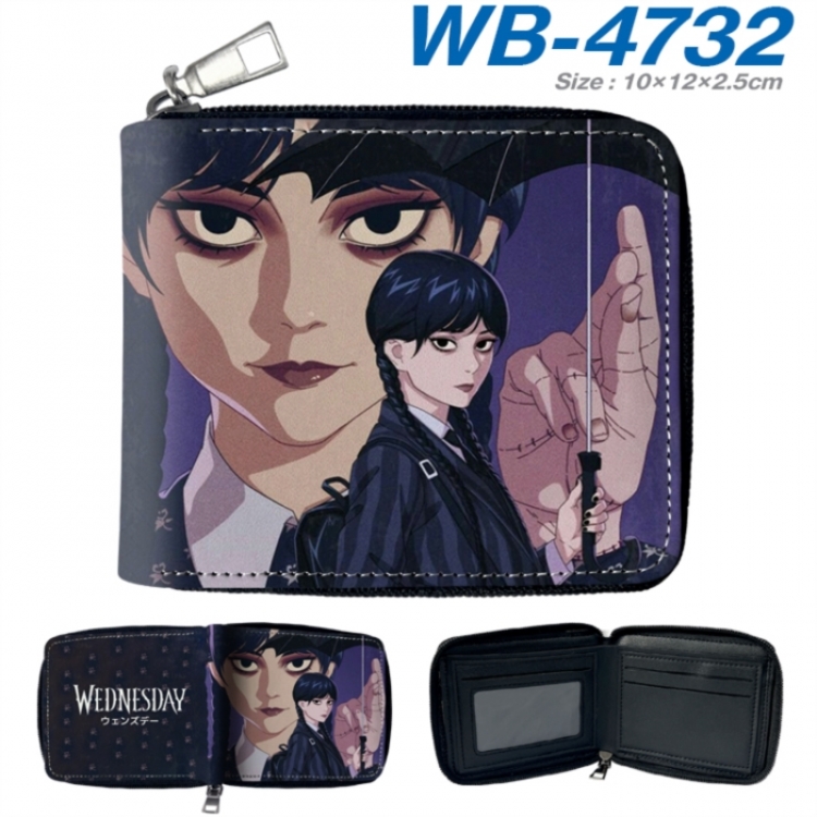 Wednesday Anime color short full zip folding wallet 10x12x2.5cm